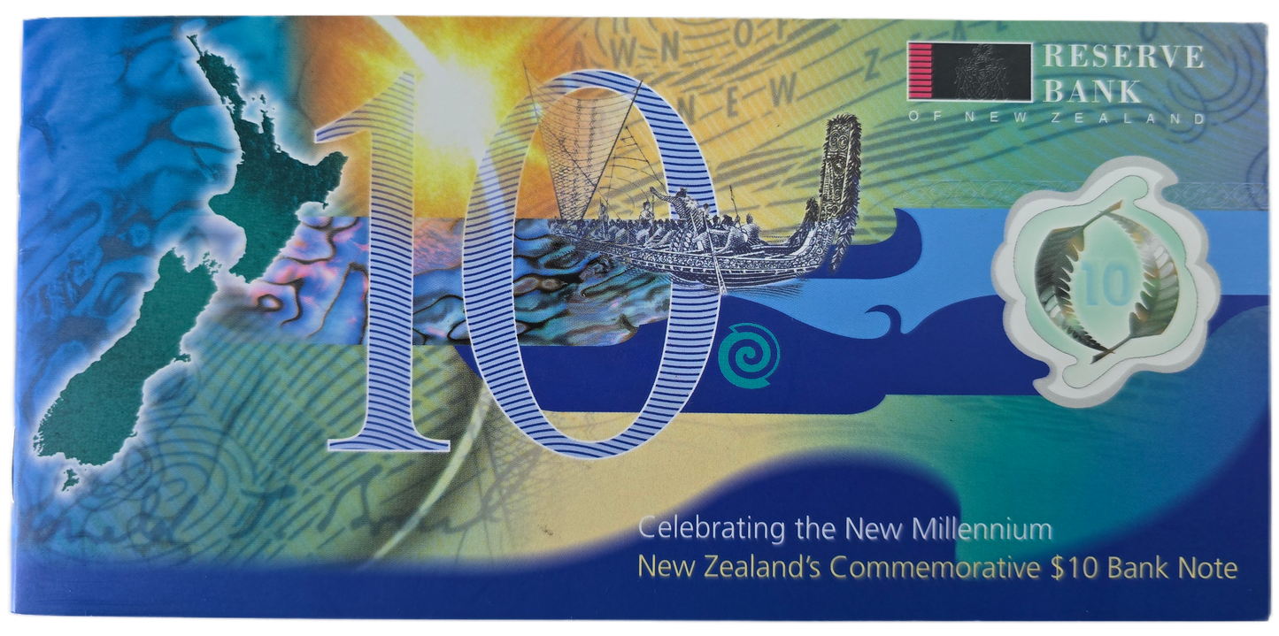 2000 New Zealand Commemorative $10 Note, Red Serial & Booklet