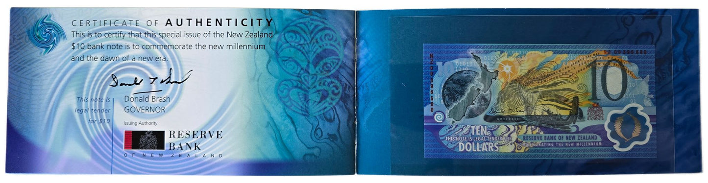 2000 New Zealand Commemorative $10 Note, Red Serial & Booklet