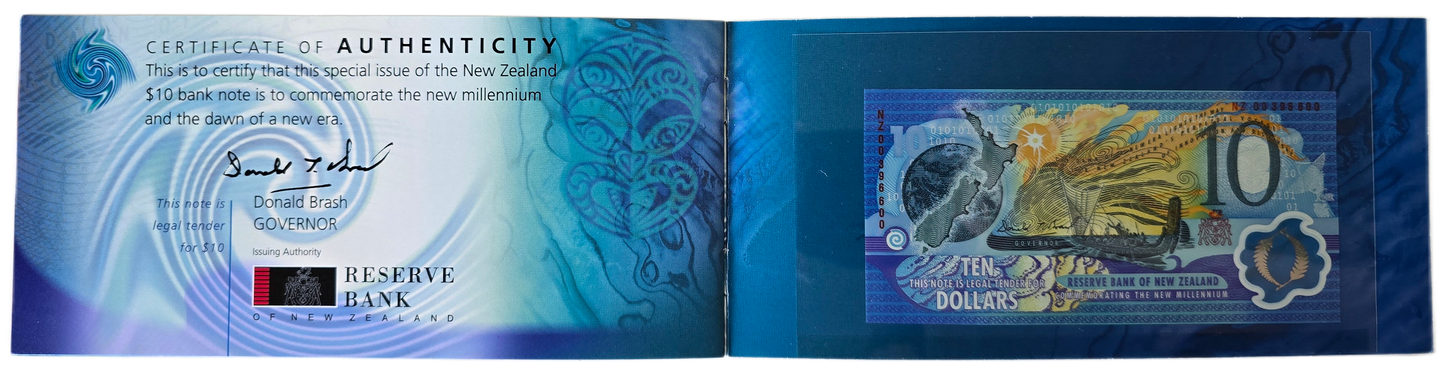 2000 New Zealand Commemorative $10 Note, Red Serial & Booklet