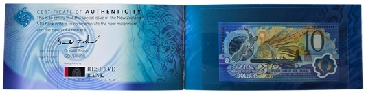 2000 New Zealand Commemorative $10 Note, Red Serial & Booklet