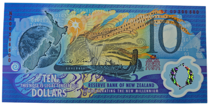 2000 New Zealand Commemorative $10 Note, Red Serial & Booklet
