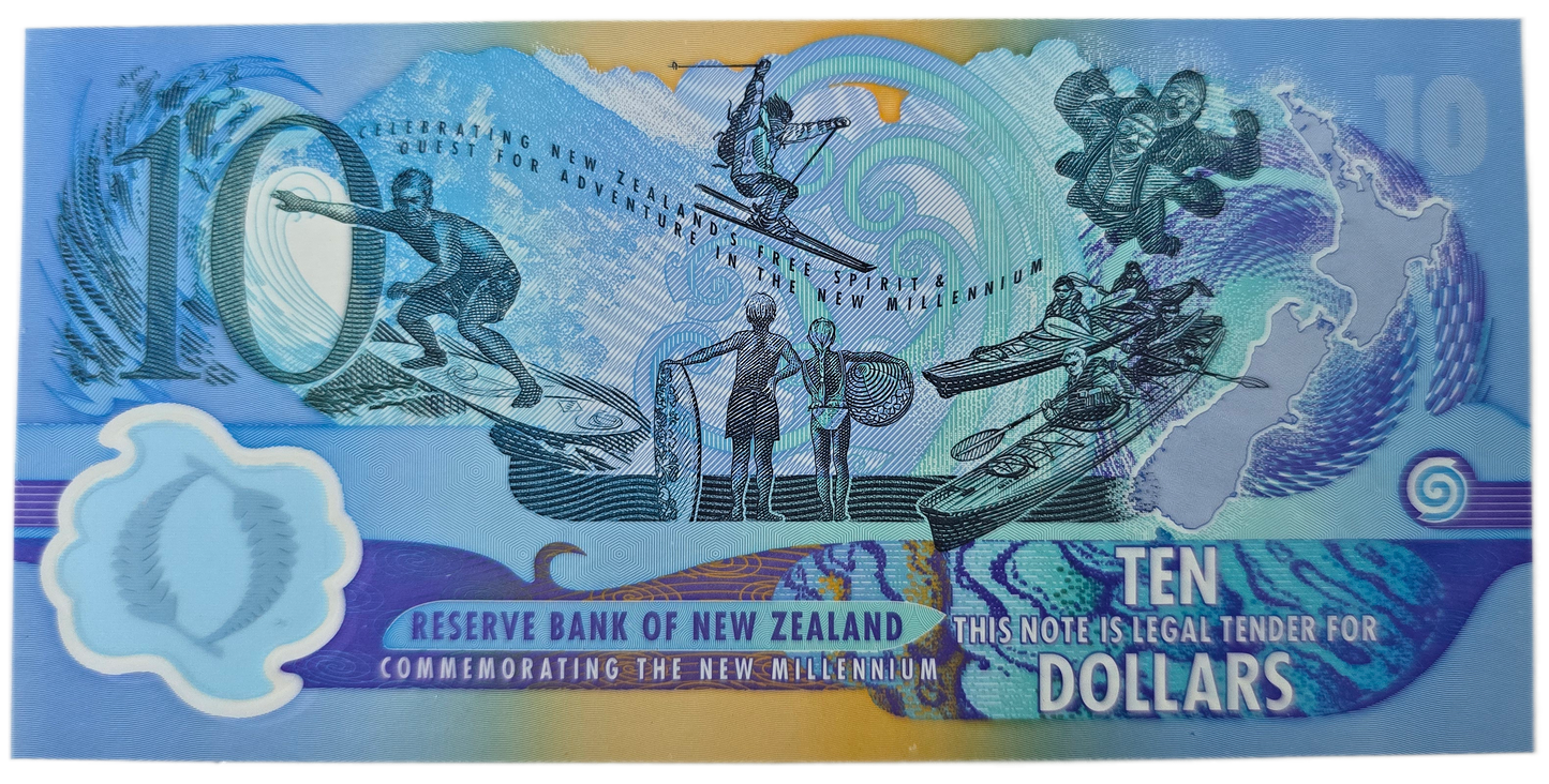2000 New Zealand Commemorative $10 Note, Red Serial & Booklet