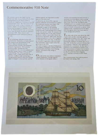 1988 Australia $10 Note, Bicentennial Polymer Note in Presentation Folder