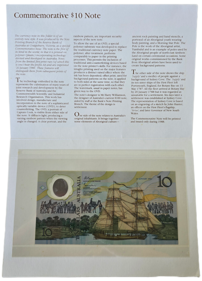 1988 Australia $10 Note, Bicentennial Polymer Note in Presentation Folder