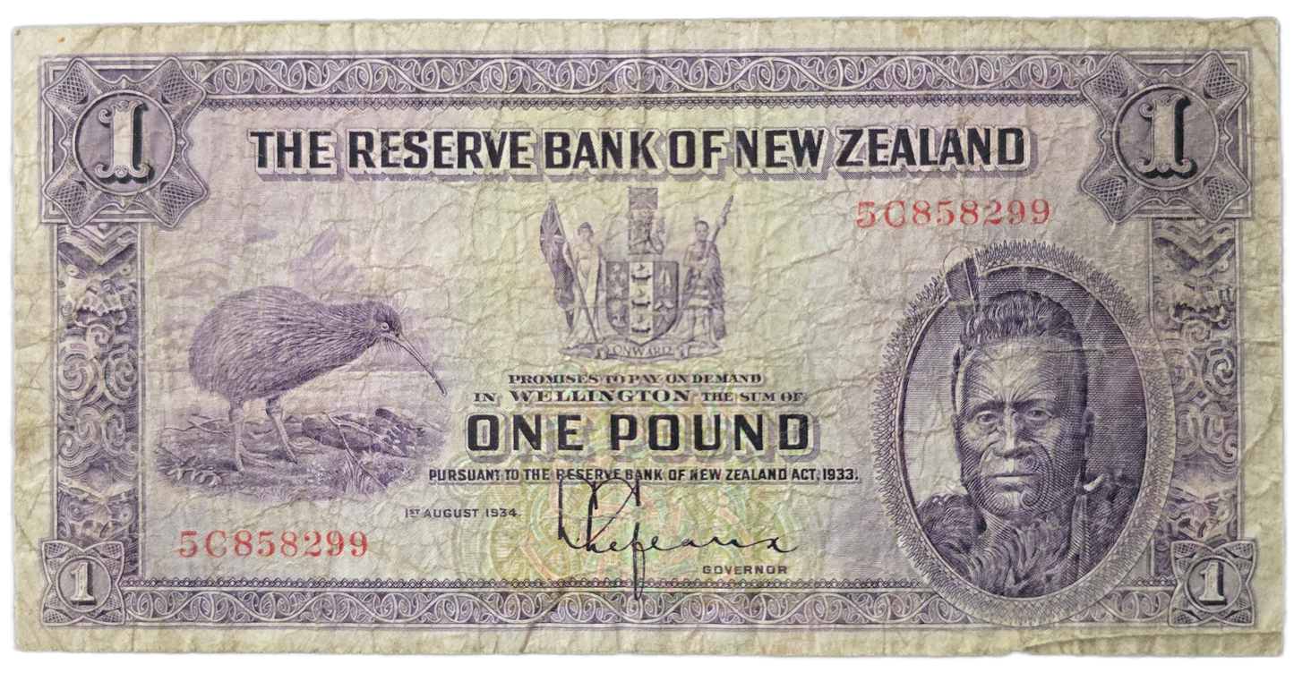 1934-1940 New Zealand One Pound Note, Lefeaux