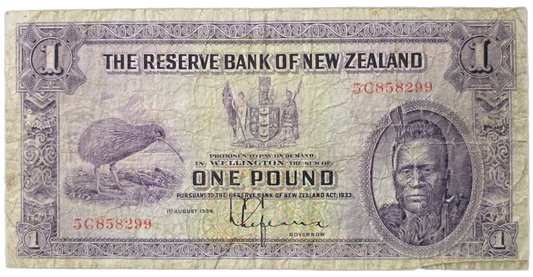 1934-1940 New Zealand One Pound Note, Lefeaux