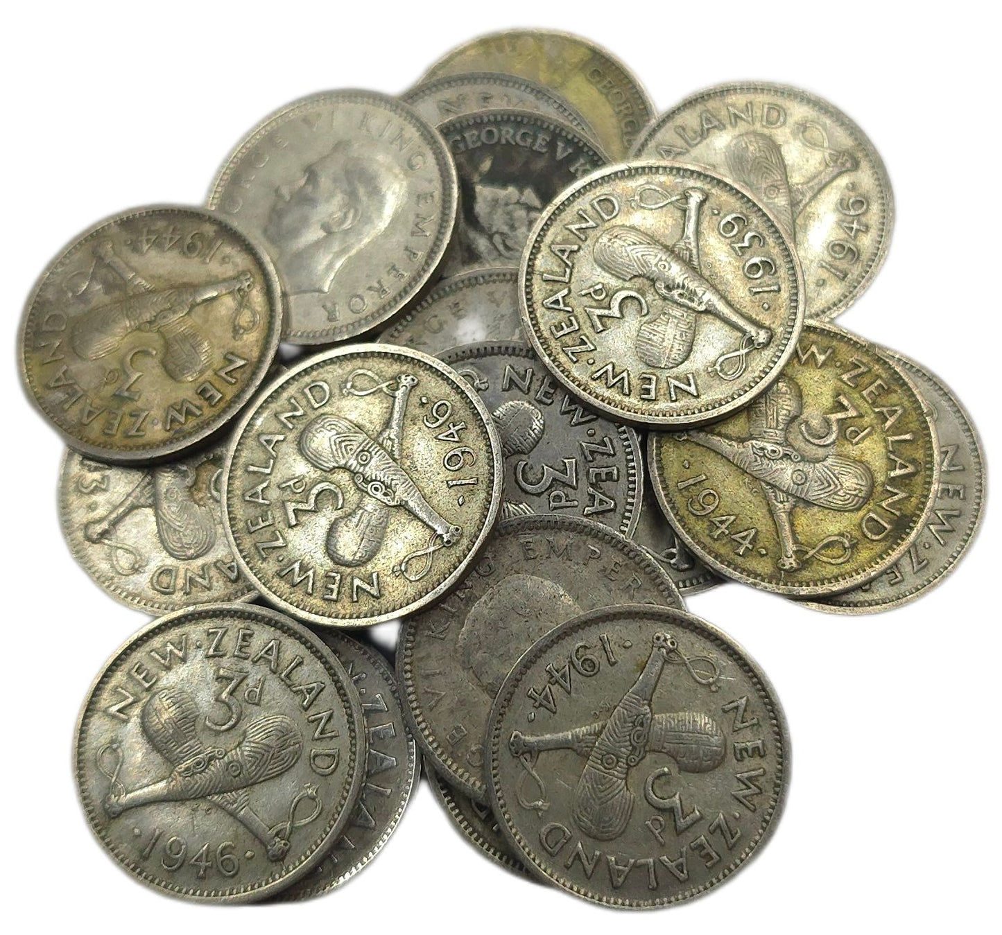 1933-1946 New Zealand Threepence, 20x Silver Coins