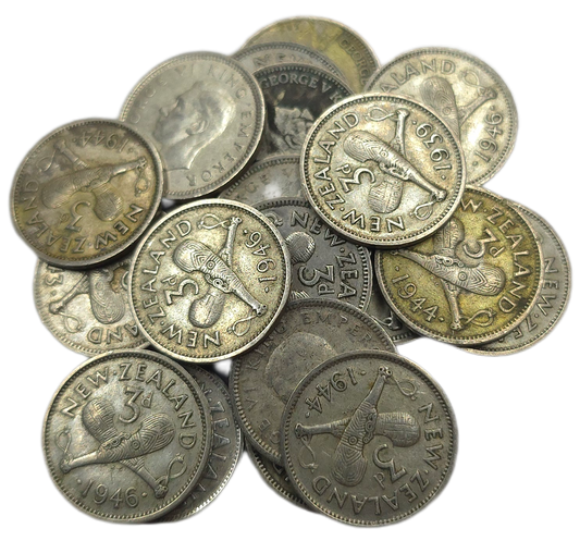1933-1946 New Zealand Threepence, 20x Silver Coins