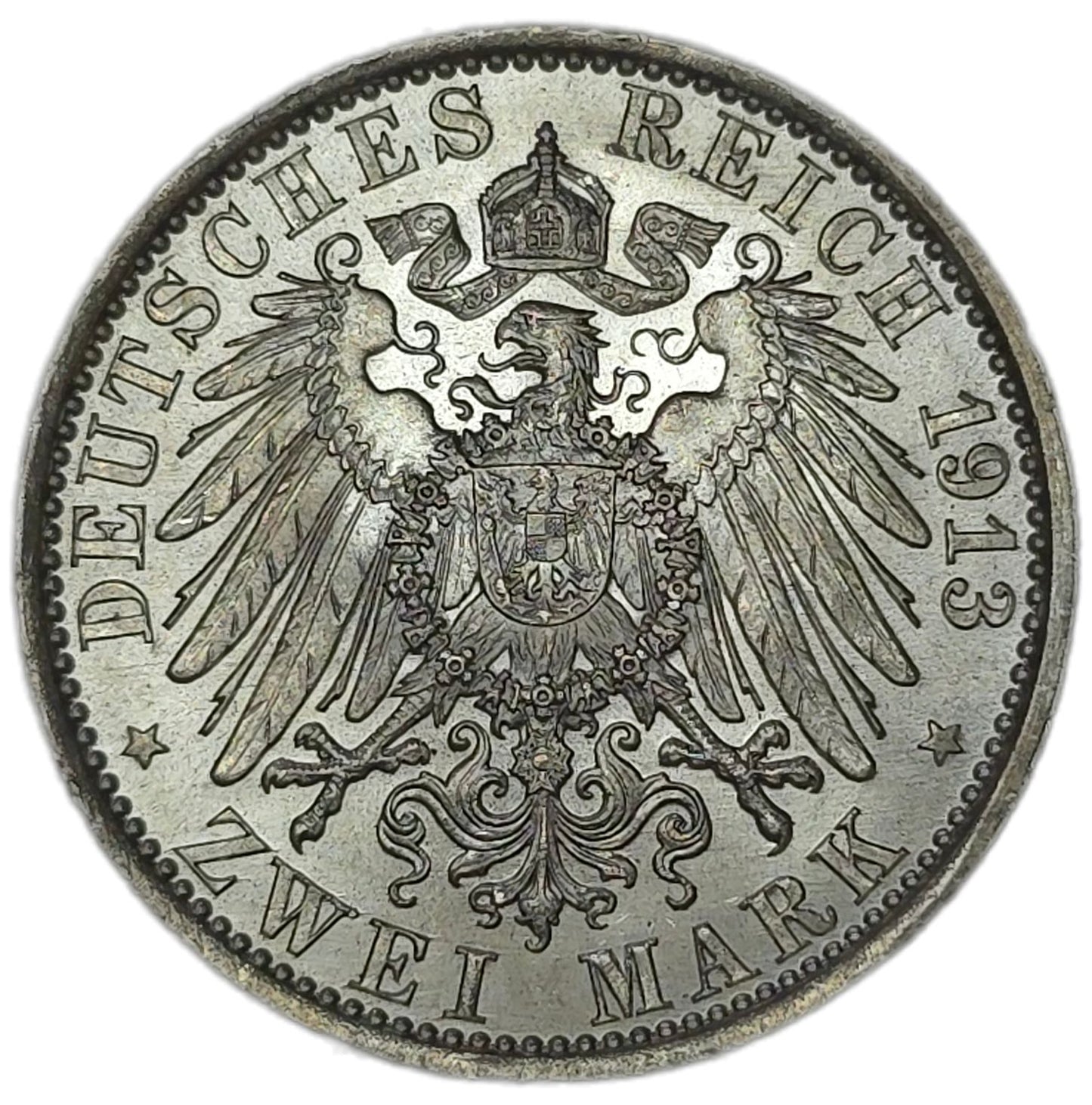 1913 Prussia 2 Marks, Uncirculated