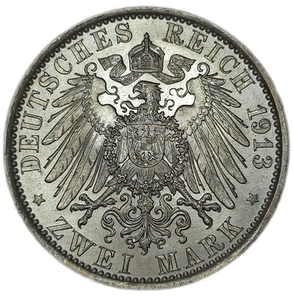 1913 Prussia 2 Marks, Uncirculated