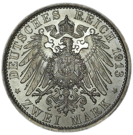 1913 Prussia 2 Marks, Uncirculated