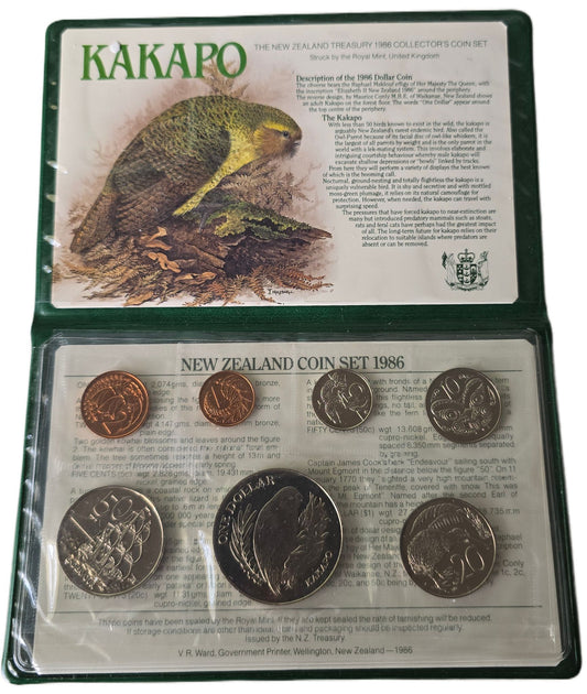 1986 New Zealand Kakapo Uncirculated Coin Set