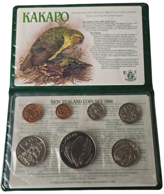 1986 New Zealand Kakapo Uncirculated Coin Set
