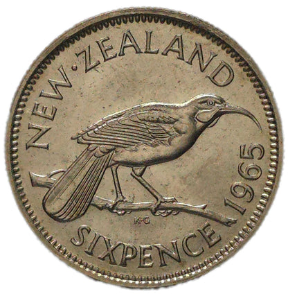 1965 New Zealand Sixpence, Uncirculated