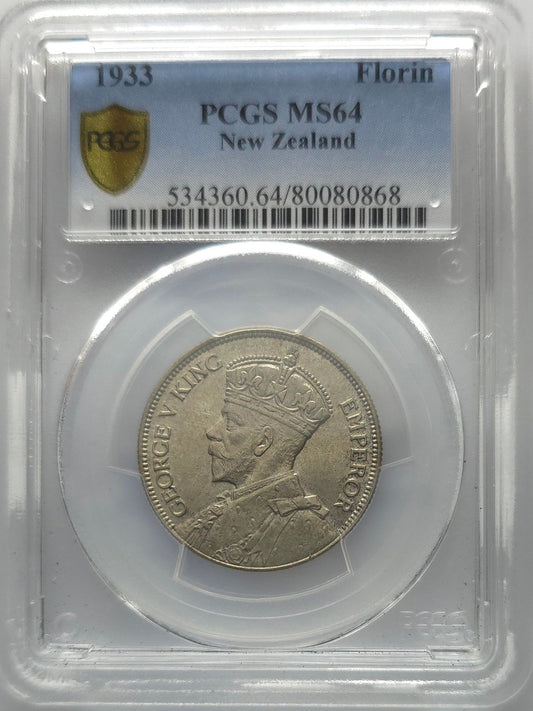 1933 New Zealand Florin PCGS MS64