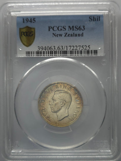 1945 New Zealand Shilling PCGS MS63