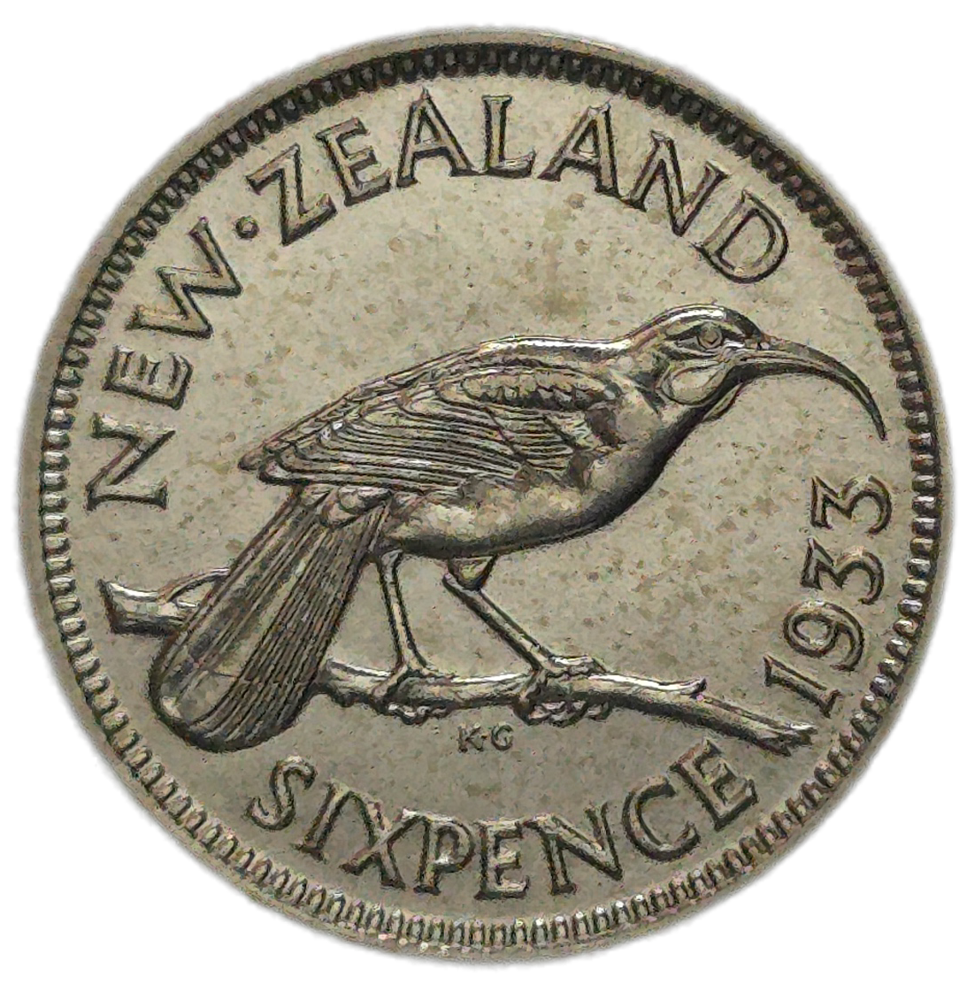 1933 New Zealand Sixpence, aUNC
