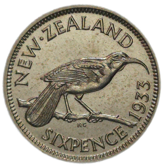 1933 New Zealand Sixpence, aUNC