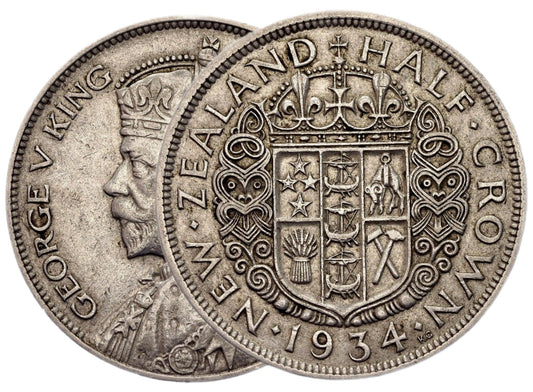1933-1946 New Zealand 50% Silver Half Crown