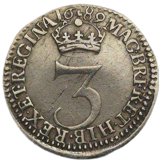 1689 United Kingdom Threepence, William and Mary