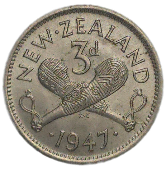1947 New Zealand Threepence, gEF
