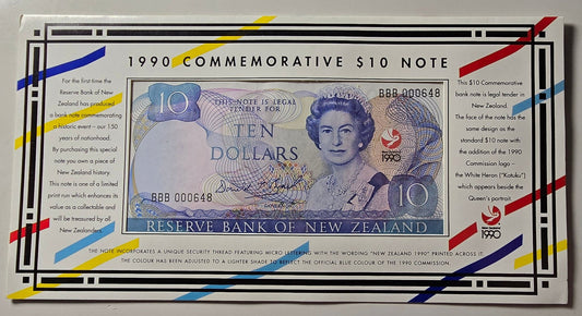 1990 Ten Dollar Note 150 Years Waitangi Commemorative
