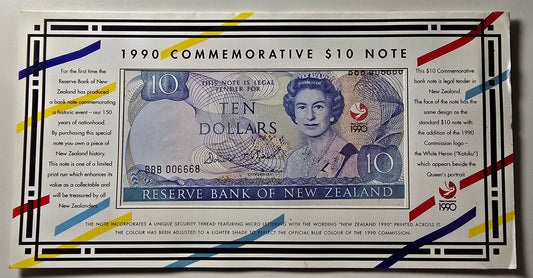 1990 Ten Dollar Note 150 Years Waitangi Commemorative