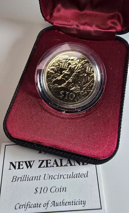1995 New Zealand $10 Gold Prospector Brilliant Uncirculated Coin
