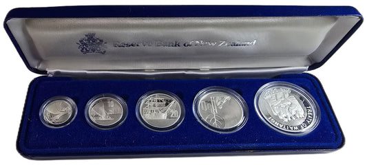 1990 New Zealand 150th Anniversary Five-Coin Silver Proof Set