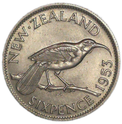 1953 New Zealand Sixpence, aUNC