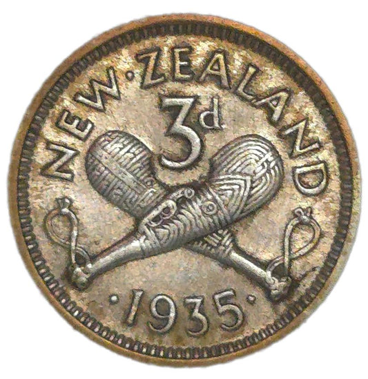 1935 New Zealand Threepence, Date, gFine
