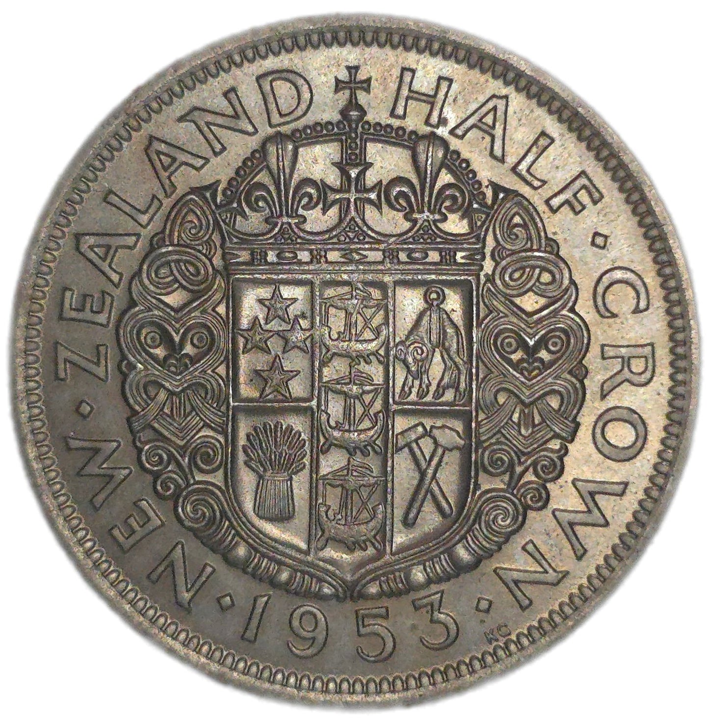 1953 New Zealand Half Crown, aUNC