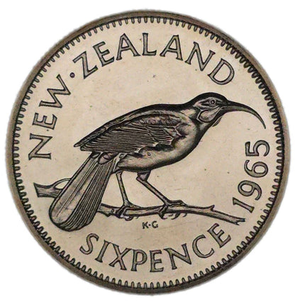 1965 New Zealand Sixpence, Polished/Proof Like