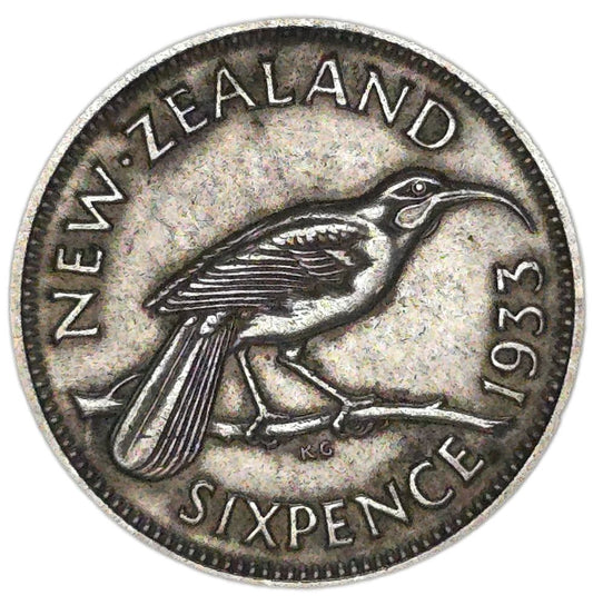 1933 New Zealand Sixpence, VF