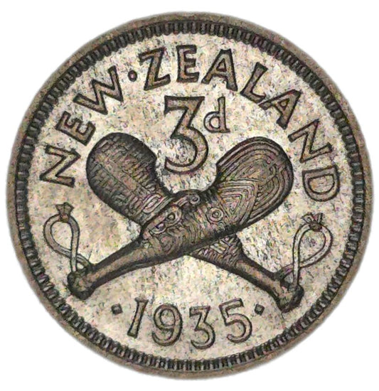 1935 New Zealand Threepence, Key Date, aEF