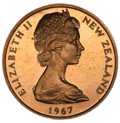1967 New Zealand Two Cent Coin, Polished/Proof
