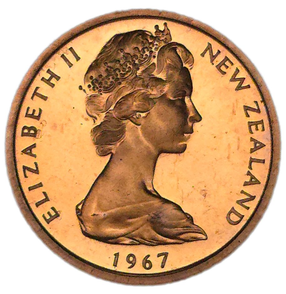 1967 New Zealand One Cent Coin, Polished/Proof