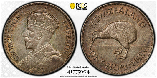 1934 New Zealand Florin PCGS MS63