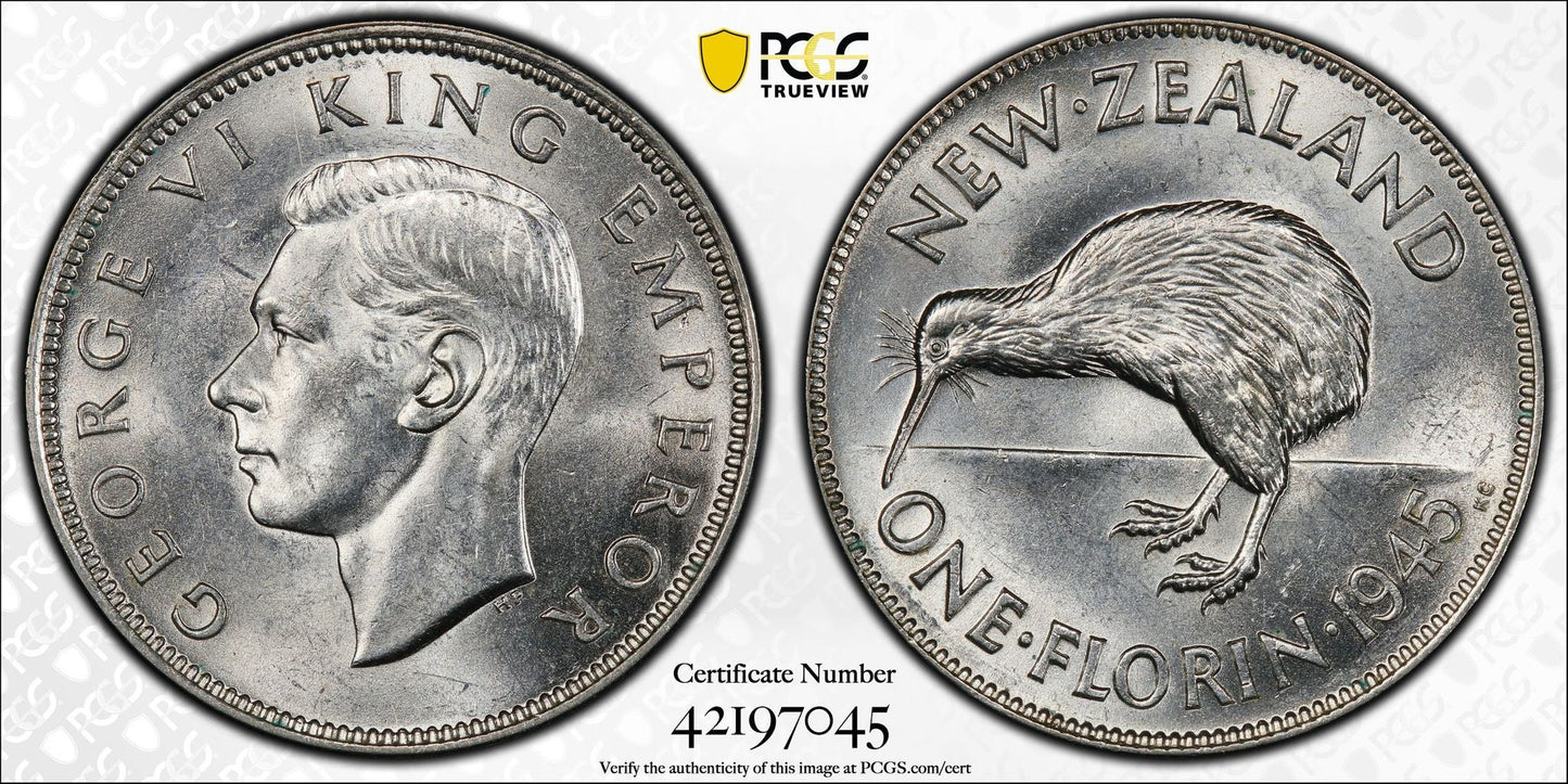 1945 New Zealand Florin PCGS AU58