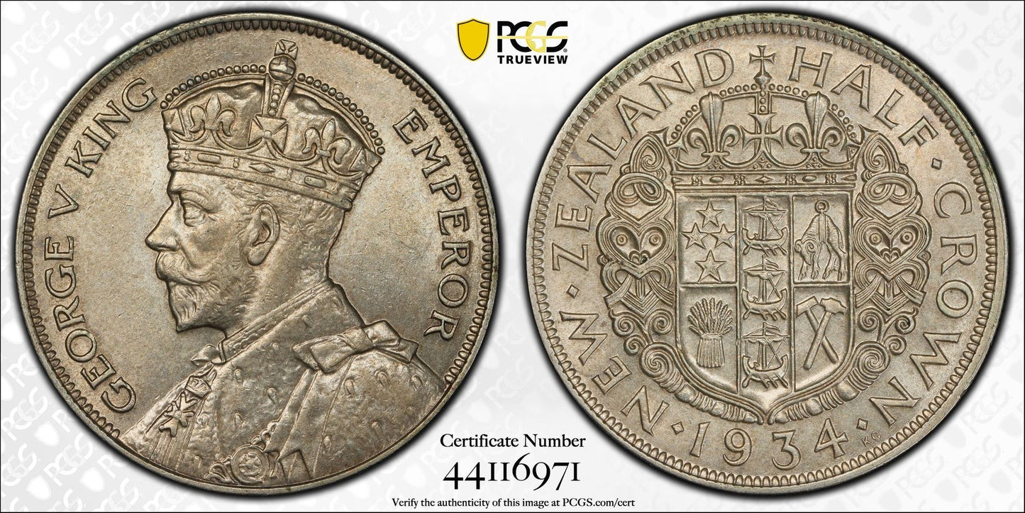 1934 New Zealand Half Crown PCGS AU58