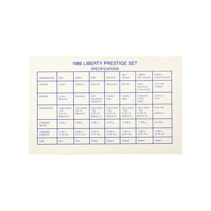 1986 United States Prestige Proof Set - Statue of Liberty