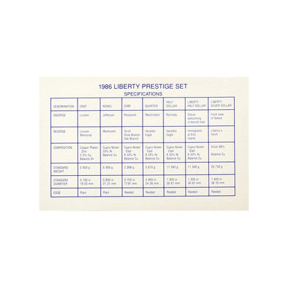 1986 United States Prestige Proof Set - Statue of Liberty