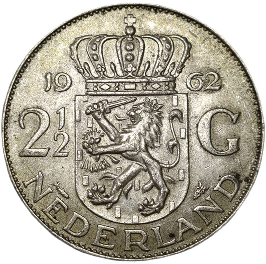 1962 Netherlands 2 1/2 Gulden - Arts & Entertainment > Hobbies & Creative Arts > Collectibles > Collectible Coins & Currency > Collectible Coins > Rare Coins from The Half Crown