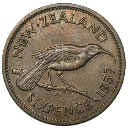 1957 New Zealand Sixpence, "No Shoulder Strap" - Arts & Entertainment > Hobbies & Creative Arts > Collectibles > Collectible Coins & Currency > Collectible Coins > Rare Coins from The Half Crown