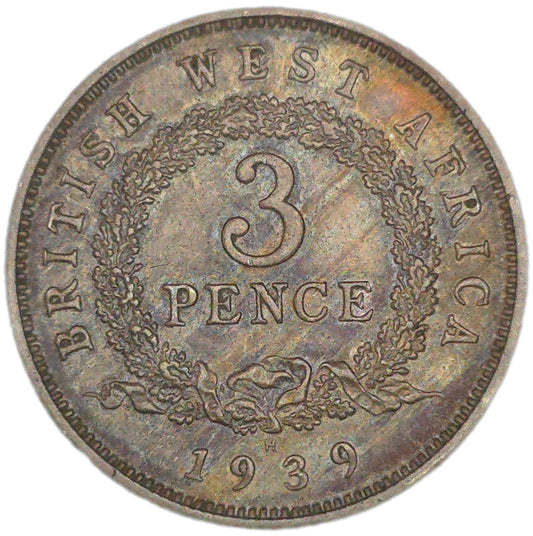 1939 British West Africa Threepence - Arts & Entertainment > Hobbies & Creative Arts > Collectibles > Collectible Coins & Currency > Collectible Coins > Rare Coins from The Half Crown