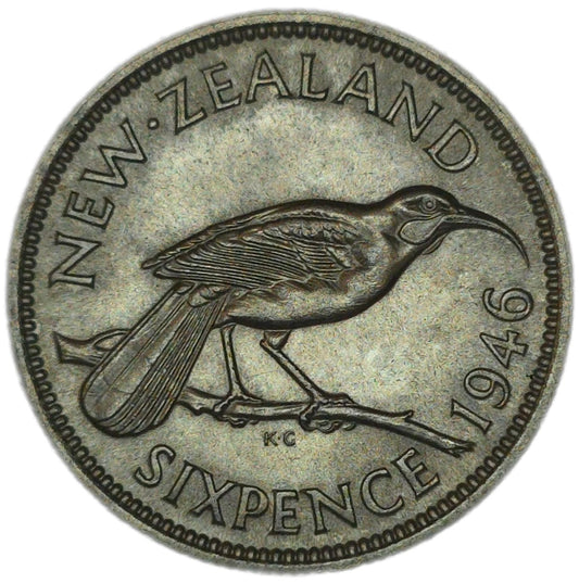 1946 New Zealand Sixpence, gVF