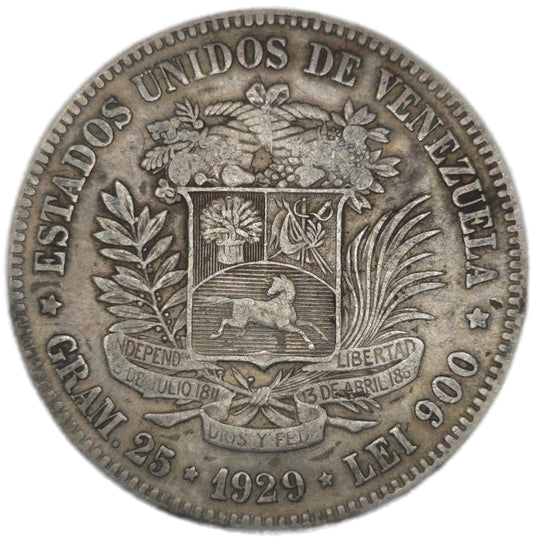 1929 Venezuela 5 Bolívares - Arts & Entertainment > Hobbies & Creative Arts > Collectibles > Collectible Coins & Currency > Collectible Coins > Rare Coins from The Half Crown