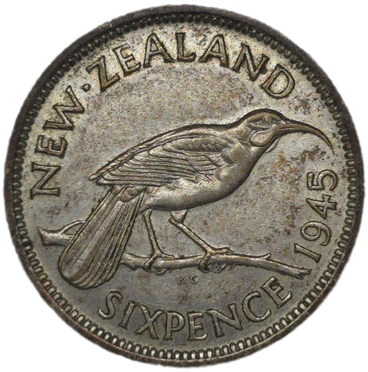 1945 New Zealand Sixpence, gVF