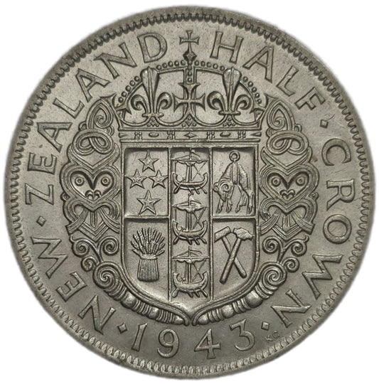 1943 New Zealand Half Crown, EF - Arts & Entertainment > Hobbies & Creative Arts > Collectibles > Collectible Coins & Currency > Collectible Coins > Rare Coins from The Half Crown