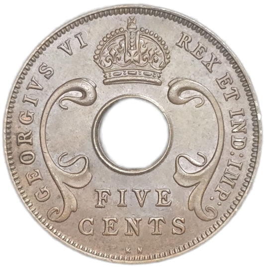 1937 British East Africa 5 Cents - Arts & Entertainment > Hobbies & Creative Arts > Collectibles > Collectible Coins & Currency > Collectible Coins > Rare Coins from The Half Crown